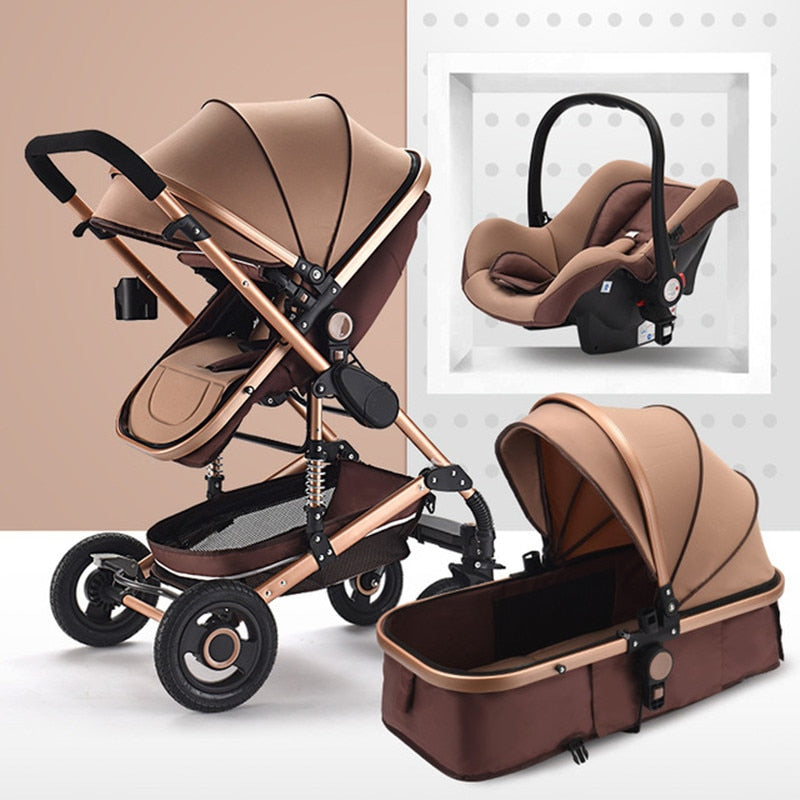 Luxury Multifunctional 3 in 1 Baby Stroller Portable High Landscape Stroller Folding Carriage Red Gold Newborn Baby Stroller