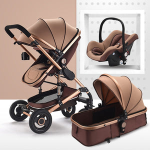 Luxury Multifunctional 3 in 1 Baby Stroller Portable High Landscape Stroller Folding Carriage Red Gold Newborn Baby Stroller