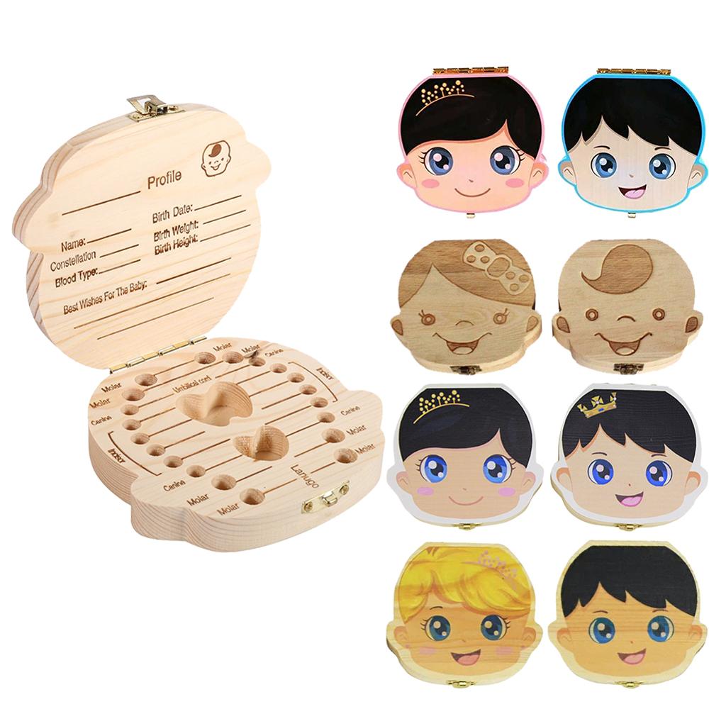 High Quality Baby Child Tooth Storage Box Wooden Baby Milk Teeth Organizer Printing with Spanish/English/French/Russian