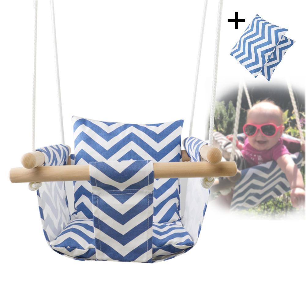 Safety Kindergarten Baby Canvas Swing Hanging Chair Wooden Indoor Small Swinging Basket Rocking Chair With Cushion