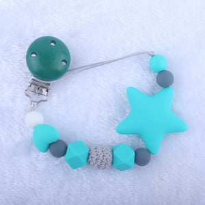 Newest Pacifier Clips Chain Eco-friendly Newborn Baby Teething Clip Food Grade Silicone Star Feeding Chain