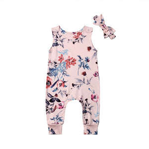 2PCS 2019 Cute Newborn Infant Baby Girl Floral Romper Jumpsuit Outfits Clothes Headband Set 0-24M