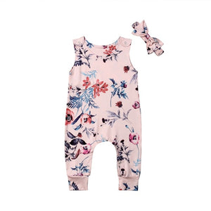 2PCS 2019 Cute Newborn Infant Baby Girl Floral Romper Jumpsuit Outfits Clothes Headband Set 0-24M