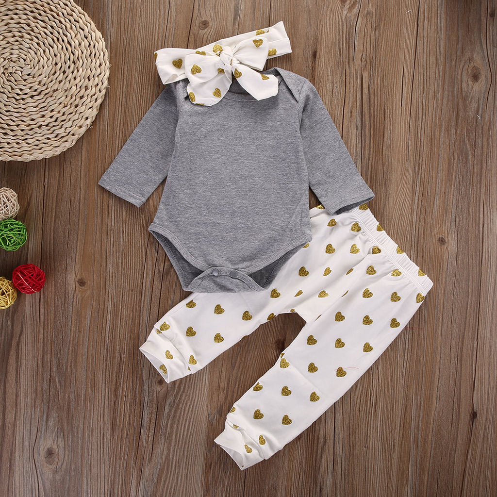3pcs Kid Clothing Set NewBorn Baby Girl Suit Infant Long Sleeve Top and arlen Pant Legging With Headband Outfit Set Clothing Set