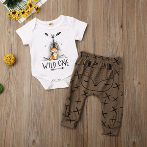 Pudcoco Newborn Baby Boy Girl Clothes Cartoon Animals Print Short Sleeve Romper Tops Long Pants 2Pcs Outfits Cotton Clothes Set