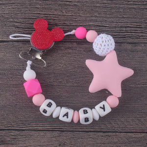 XCQGH Personalised Name Silicone Baby Pacifier Clips Chain Nipple Pacifier Chain with Mouse Holder for Baby, Baby Shower Gift