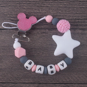 XCQGH Personalised Name Silicone Baby Pacifier Clips Chain Nipple Pacifier Chain with Mouse Holder for Baby, Baby Shower Gift