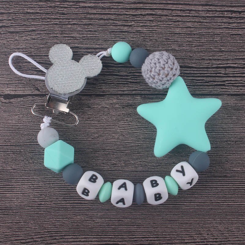 XCQGH Personalised Name Silicone Baby Pacifier Clips Chain Nipple Pacifier Chain with Mouse Holder for Baby, Baby Shower Gift