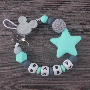 XCQGH Personalised Name Silicone Baby Pacifier Clips Chain Nipple Pacifier Chain with Mouse Holder for Baby, Baby Shower Gift