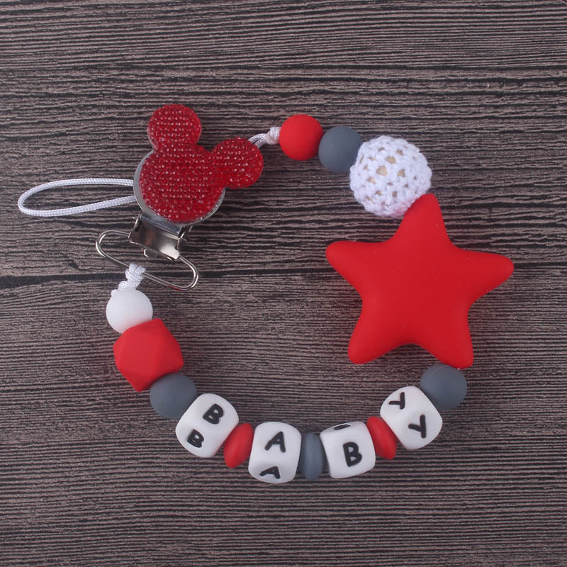 XCQGH Personalised Name Silicone Baby Pacifier Clips Chain Nipple Pacifier Chain with Mouse Holder for Baby, Baby Shower Gift