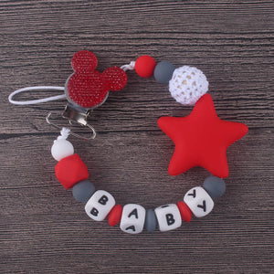 XCQGH Personalised Name Silicone Baby Pacifier Clips Chain Nipple Pacifier Chain with Mouse Holder for Baby, Baby Shower Gift