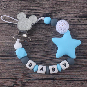 XCQGH Personalised Name Silicone Baby Pacifier Clips Chain Nipple Pacifier Chain with Mouse Holder for Baby, Baby Shower Gift