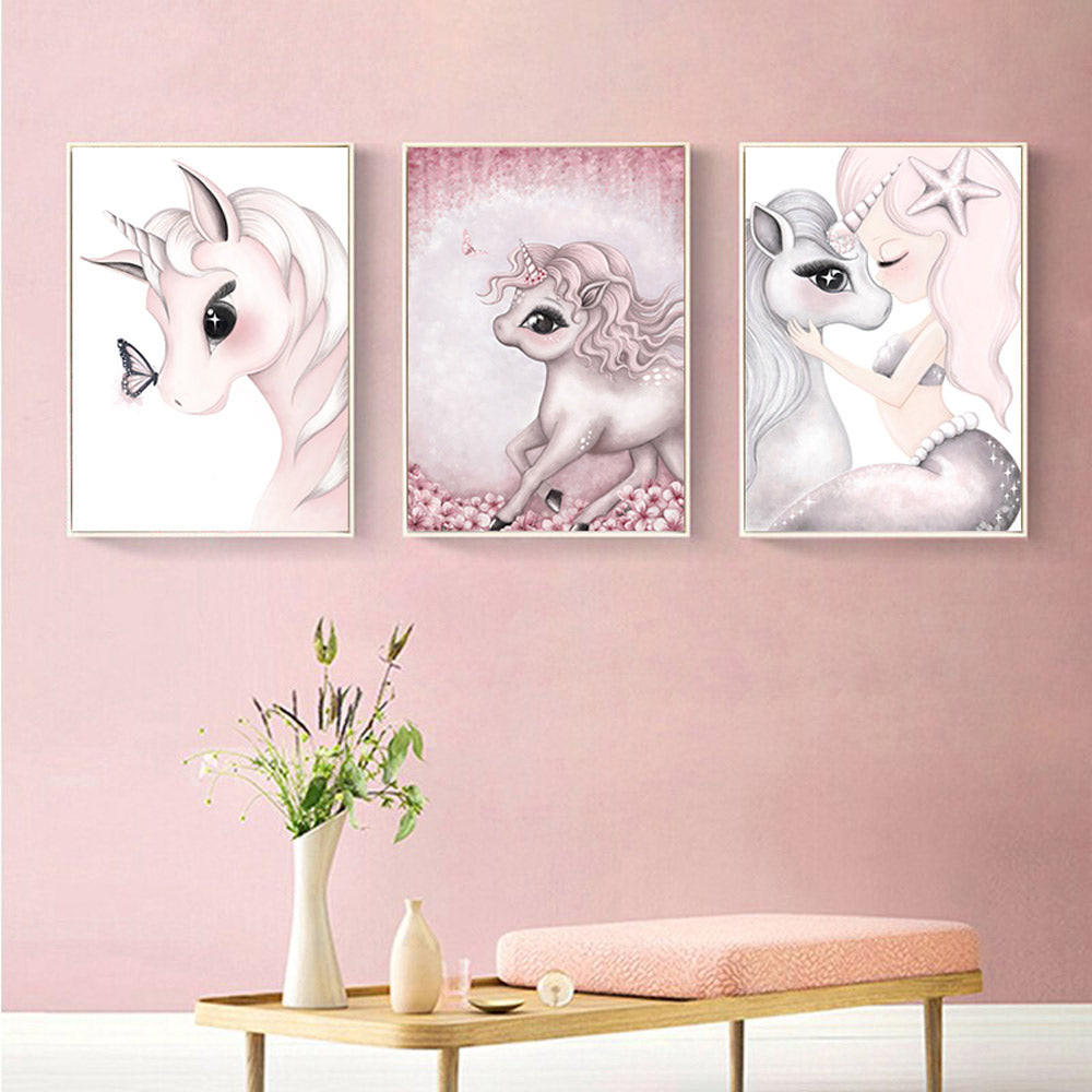 Pink Unicorn Girl  Babi Nordic Poster Painting Wall Posters And Prints Nursery Wall Painting Wall Pictures Girls Baby Room Decor