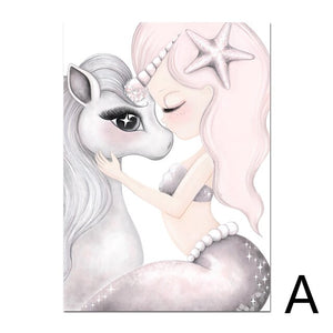 Pink Unicorn Girl  Babi Nordic Poster Painting Wall Posters And Prints Nursery Wall Painting Wall Pictures Girls Baby Room Decor