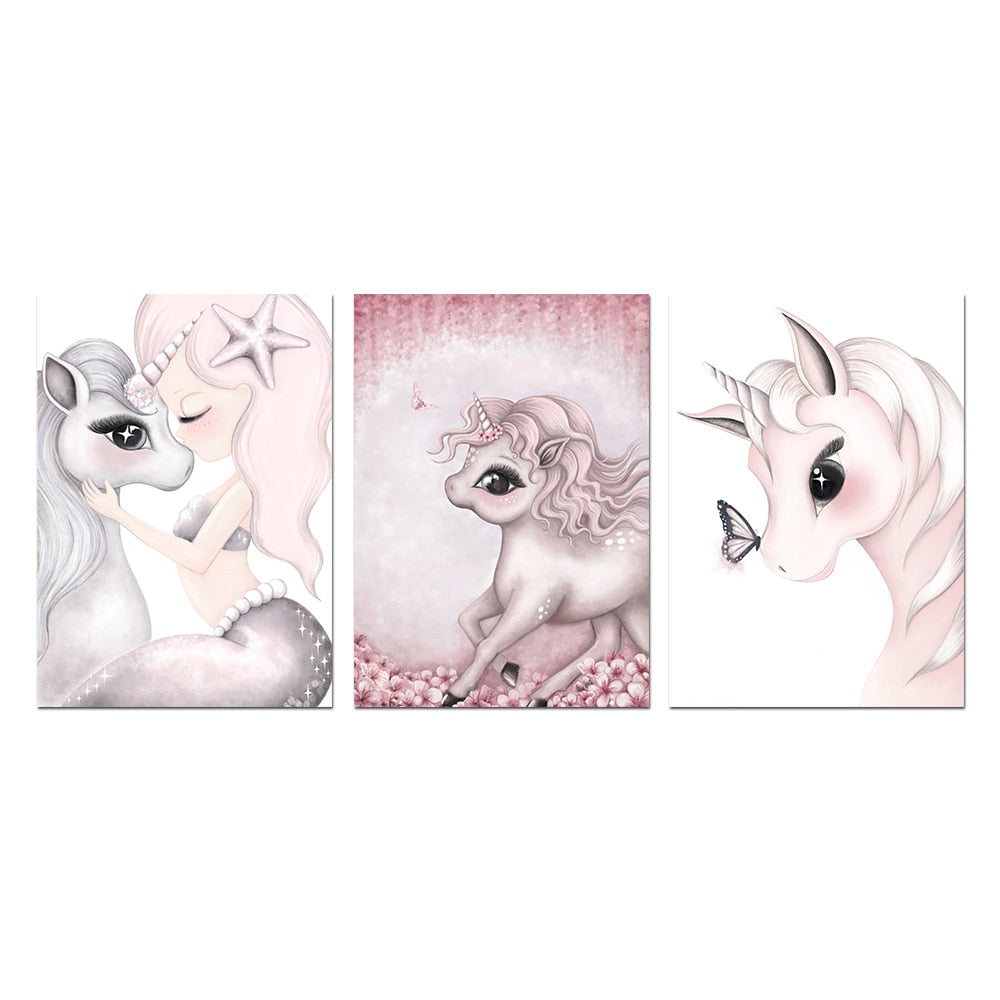 Pink Unicorn Girl  Babi Nordic Poster Painting Wall Posters And Prints Nursery Wall Painting Wall Pictures Girls Baby Room Decor
