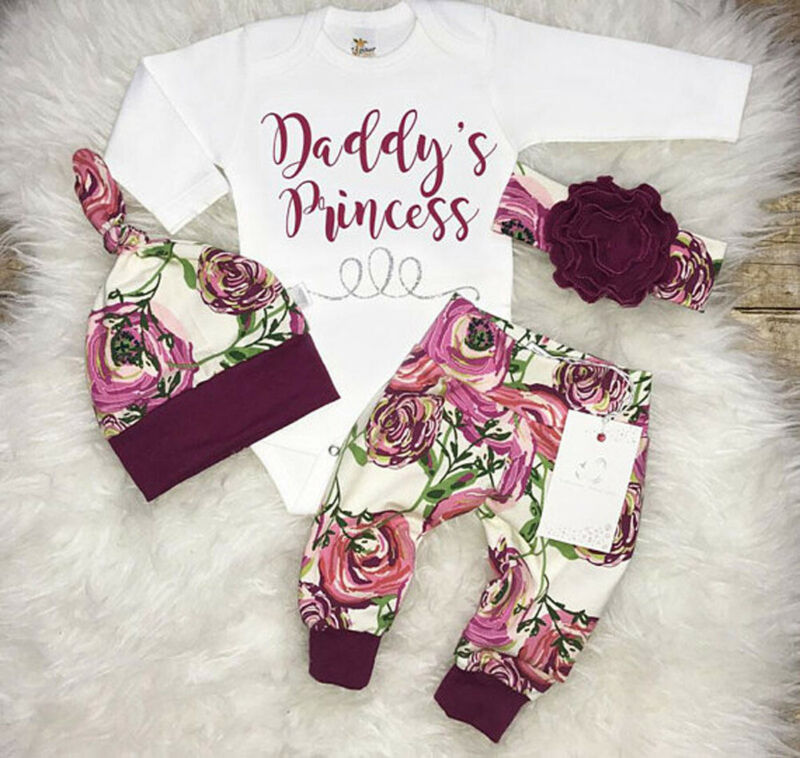 Toddler Newborn Baby Girls Tops Romper Flower Pants Leggings Hat Outfits Set Clothes Daddys princess Winter Cotton Print Clothes