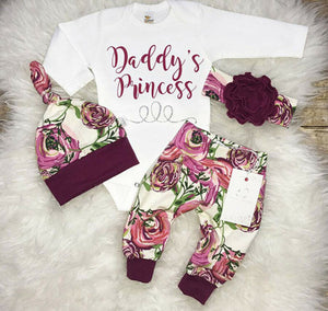 Toddler Newborn Baby Girls Tops Romper Flower Pants Leggings Hat Outfits Set Clothes Daddys princess Winter Cotton Print Clothes