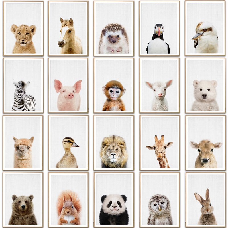 Towoto Baby Animal Print Nordic Poster Minimalist Canvas Painting Safari Nursery Wall Art Kids Baby Room Decoration Pictures