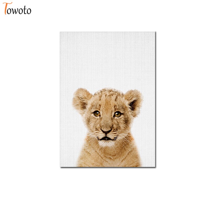 Towoto Baby Animal Print Nordic Poster Minimalist Canvas Painting Safari Nursery Wall Art Kids Baby Room Decoration Pictures
