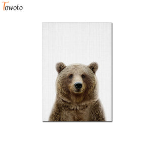 Towoto Baby Animal Print Nordic Poster Minimalist Canvas Painting Safari Nursery Wall Art Kids Baby Room Decoration Pictures