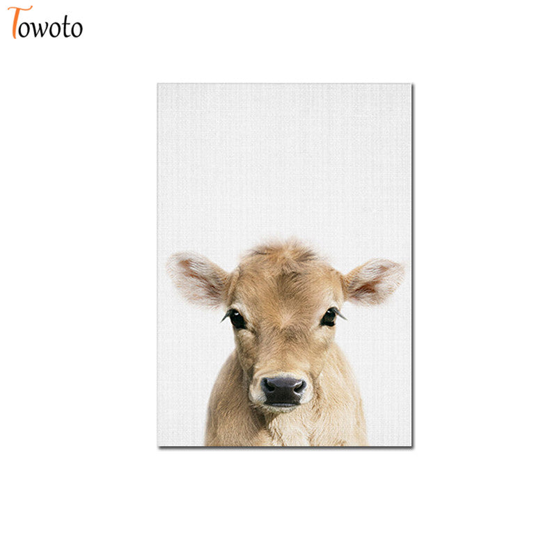 Towoto Baby Animal Print Nordic Poster Minimalist Canvas Painting Safari Nursery Wall Art Kids Baby Room Decoration Pictures