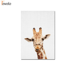 Towoto Baby Animal Print Nordic Poster Minimalist Canvas Painting Safari Nursery Wall Art Kids Baby Room Decoration Pictures