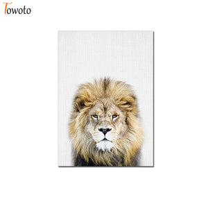 Towoto Baby Animal Print Nordic Poster Minimalist Canvas Painting Safari Nursery Wall Art Kids Baby Room Decoration Pictures