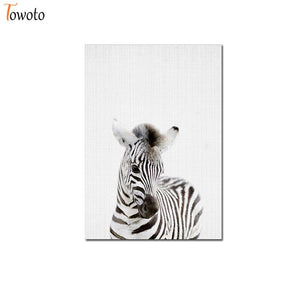 Towoto Baby Animal Print Nordic Poster Minimalist Canvas Painting Safari Nursery Wall Art Kids Baby Room Decoration Pictures