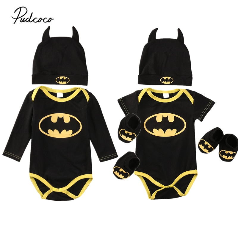 Cute Newborn Baby Boys Infant Batman black bodysuit+Shoes+Hat 3Pcs Outfit Clothes Set 0-2T