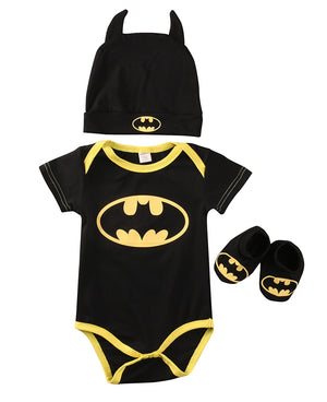 Cute Newborn Baby Boys Infant Batman black bodysuit+Shoes+Hat 3Pcs Outfit Clothes Set 0-2T