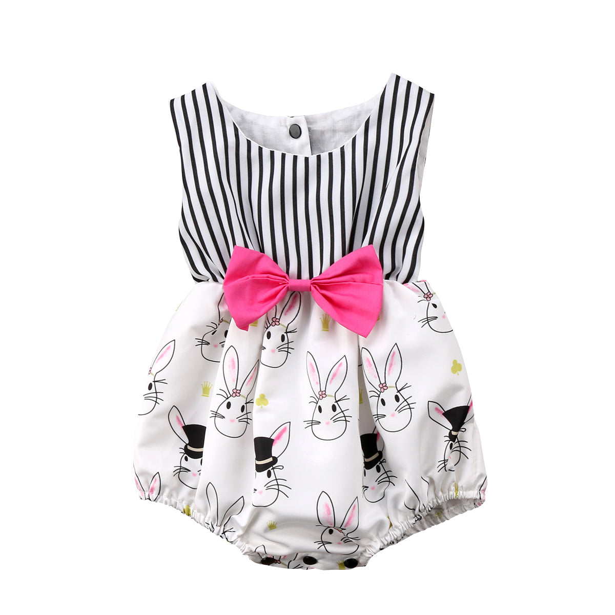 Newborn Baby Girls Bunny Bowknot Sleeveless  Bodysuit Jumpsuit Easter Outfit Clothes Size 0-24M