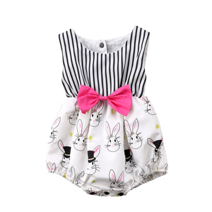 Newborn Baby Girls Bunny Bowknot Sleeveless  Bodysuit Jumpsuit Easter Outfit Clothes Size 0-24M