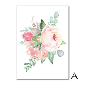 Peony Flower Babi Canva Print Nordic Poster Custom Name Canvas Painting Poster Nursery Print Wall Pictures Baby Girl Room Decor