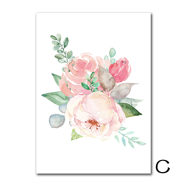 Peony Flower Babi Canva Print Nordic Poster Custom Name Canvas Painting Poster Nursery Print Wall Pictures Baby Girl Room Decor