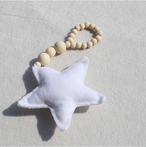 Nordic Wooden Beads Ornament Double Star Moon Kids Room Decoration Baby Crib Tent Hanging Pendant Wall Decor Photography Props