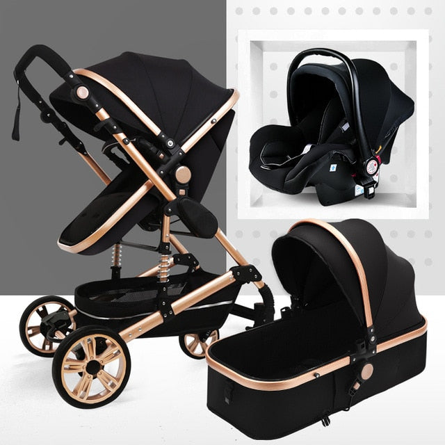 Luxury Multifunctional 3 in 1 Baby Stroller Portable High Landscape Stroller Folding Carriage Red Gold Newborn Baby Stroller