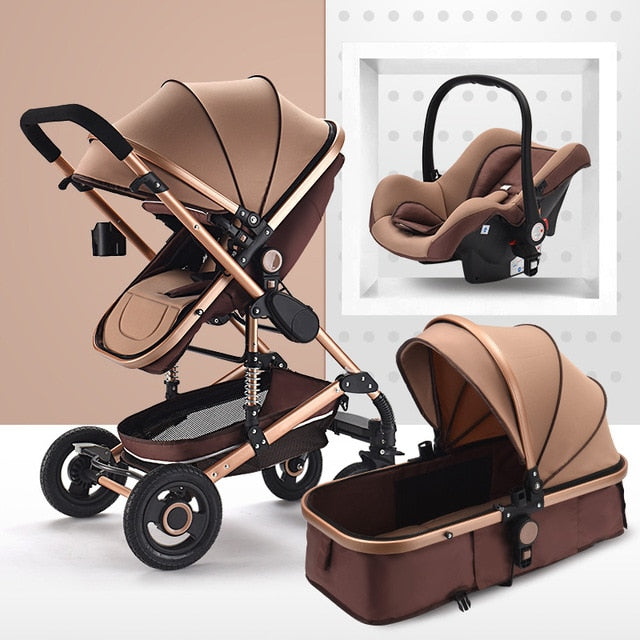 Luxury Multifunctional 3 in 1 Baby Stroller Portable High Landscape Stroller Folding Carriage Red Gold Newborn Baby Stroller