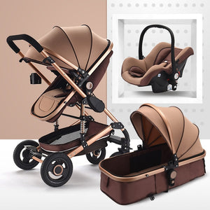 Luxury Multifunctional 3 in 1 Baby Stroller Portable High Landscape Stroller Folding Carriage Red Gold Newborn Baby Stroller