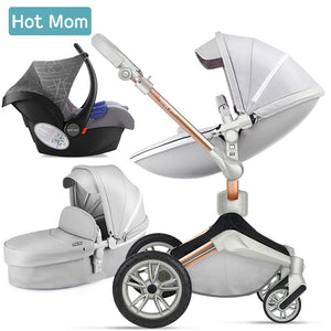 Hot Mom Baby Stroller 3 in 1 travel system with bassinet and car seat 360° Rotation Function,Luxury Pram F023