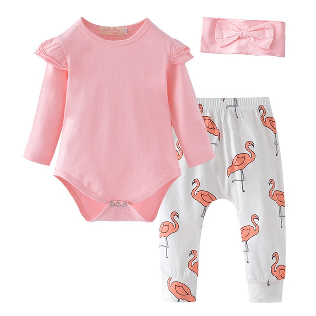 Baby Girl Clothes Newborn Infant Autumn 3Pcs Set Cotton T-shirt Pants Headband fall Outfits Clothes Baby Girls Clothing Suit