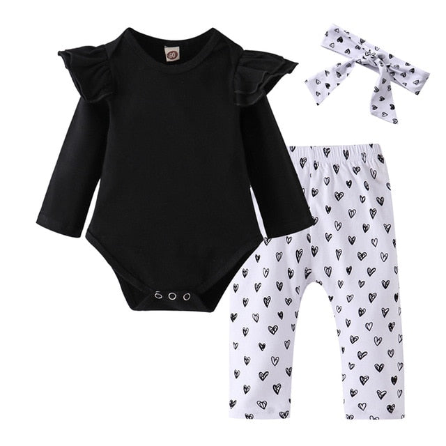 Baby Girl Clothes Newborn Infant Autumn 3Pcs Set Cotton T-shirt Pants Headband fall Outfits Clothes Baby Girls Clothing Suit