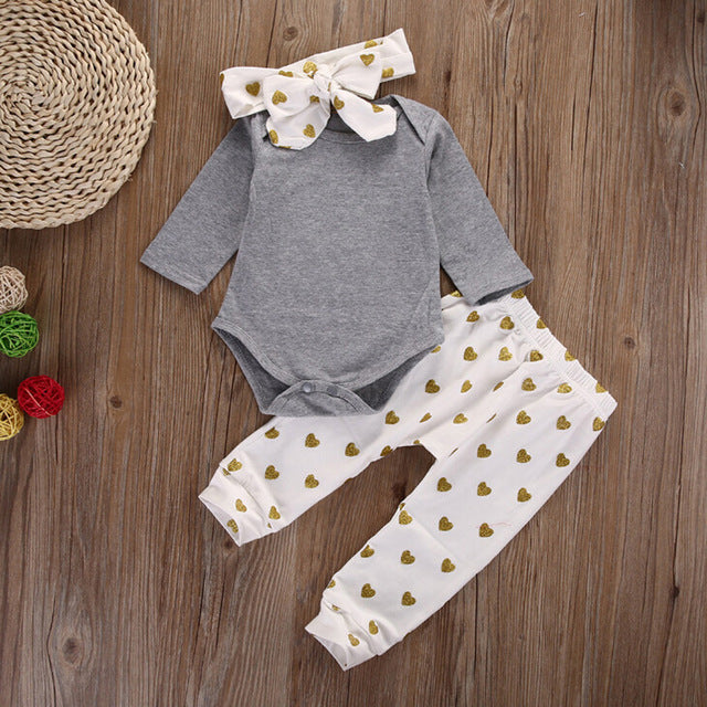 Baby Girl Clothes Newborn Infant Autumn 3Pcs Set Cotton T-shirt Pants Headband fall Outfits Clothes Baby Girls Clothing Suit