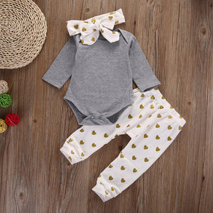 Baby Girl Clothes Newborn Infant Autumn 3Pcs Set Cotton T-shirt Pants Headband fall Outfits Clothes Baby Girls Clothing Suit