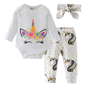 Baby Girl Clothes Newborn Infant Autumn 3Pcs Set Cotton T-shirt Pants Headband fall Outfits Clothes Baby Girls Clothing Suit