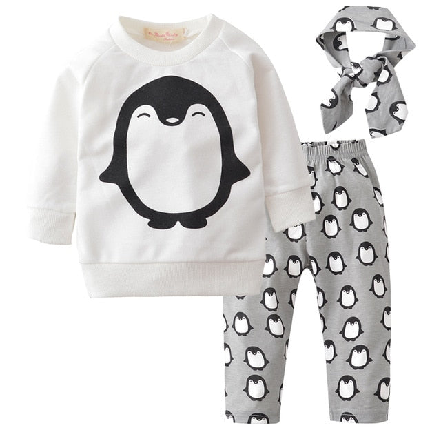 Baby Girl Clothes Newborn Infant Autumn 3Pcs Set Cotton T-shirt Pants Headband fall Outfits Clothes Baby Girls Clothing Suit