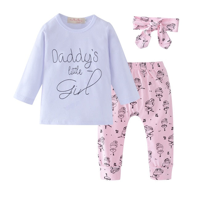 Baby Girl Clothes Newborn Infant Autumn 3Pcs Set Cotton T-shirt Pants Headband fall Outfits Clothes Baby Girls Clothing Suit