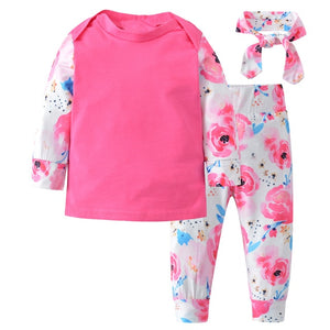 Baby Girl Clothes Newborn Infant Autumn 3Pcs Set Cotton T-shirt Pants Headband fall Outfits Clothes Baby Girls Clothing Suit