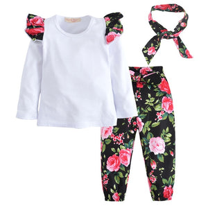 Baby Girl Clothes Newborn Infant Autumn 3Pcs Set Cotton T-shirt Pants Headband fall Outfits Clothes Baby Girls Clothing Suit
