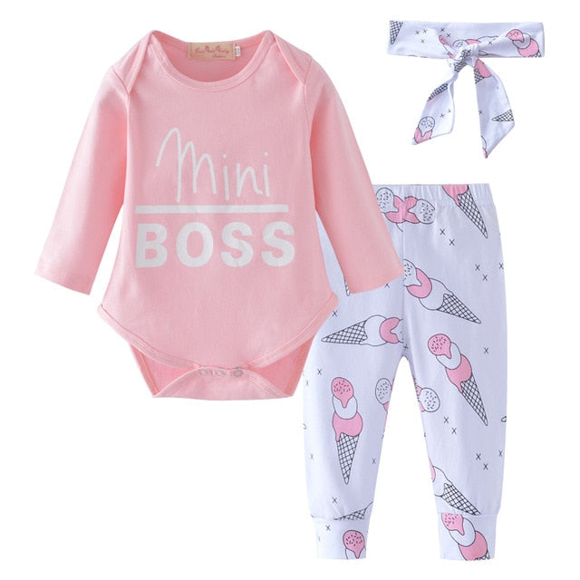 Baby Girl Clothes Newborn Infant Autumn 3Pcs Set Cotton T-shirt Pants Headband fall Outfits Clothes Baby Girls Clothing Suit