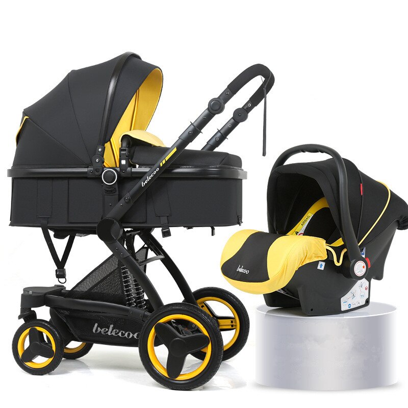 High Landscape Baby Stroller 3 in 1 Luxury Hot Mom Stroller Travel Pram Reversible Baby Trolley Pink Stroller with Car Seat